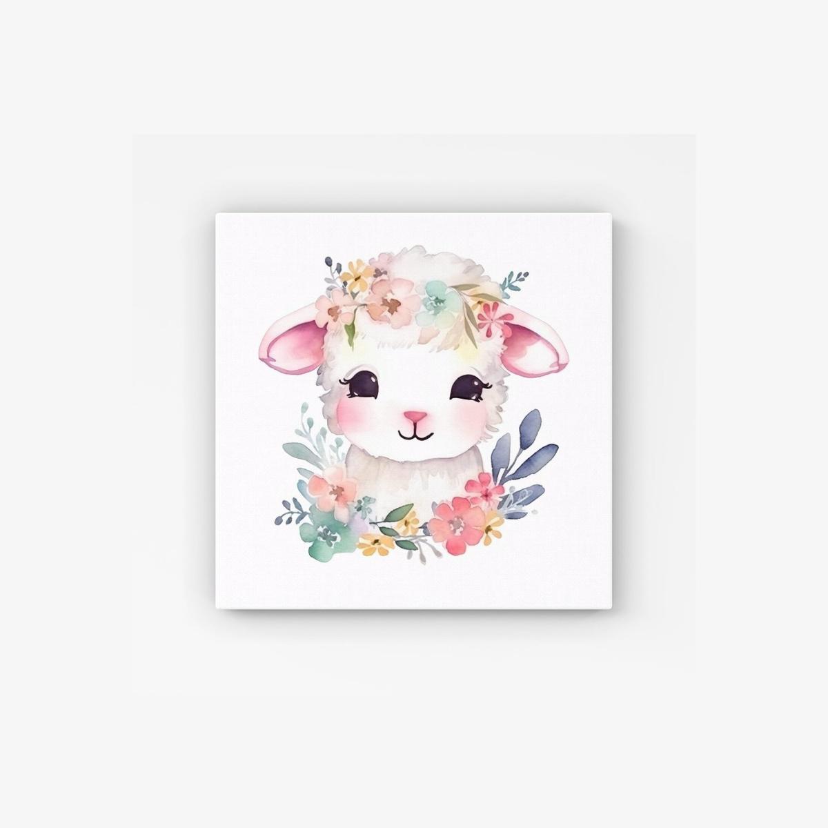 Hand Drawn Easter Lamb Watercolour HD Metal Print - Pink / 40cm