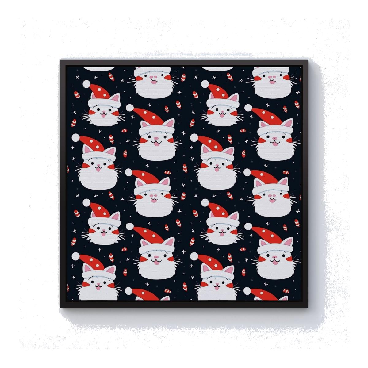 Cute Cats Wearing Santa Claus Hats Canvas Print - Red / 25.4cm / Black Frame