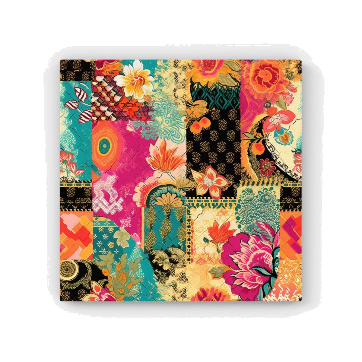 Patchwork Mixed Textiles Canvas Print - Pink / 76.2cm