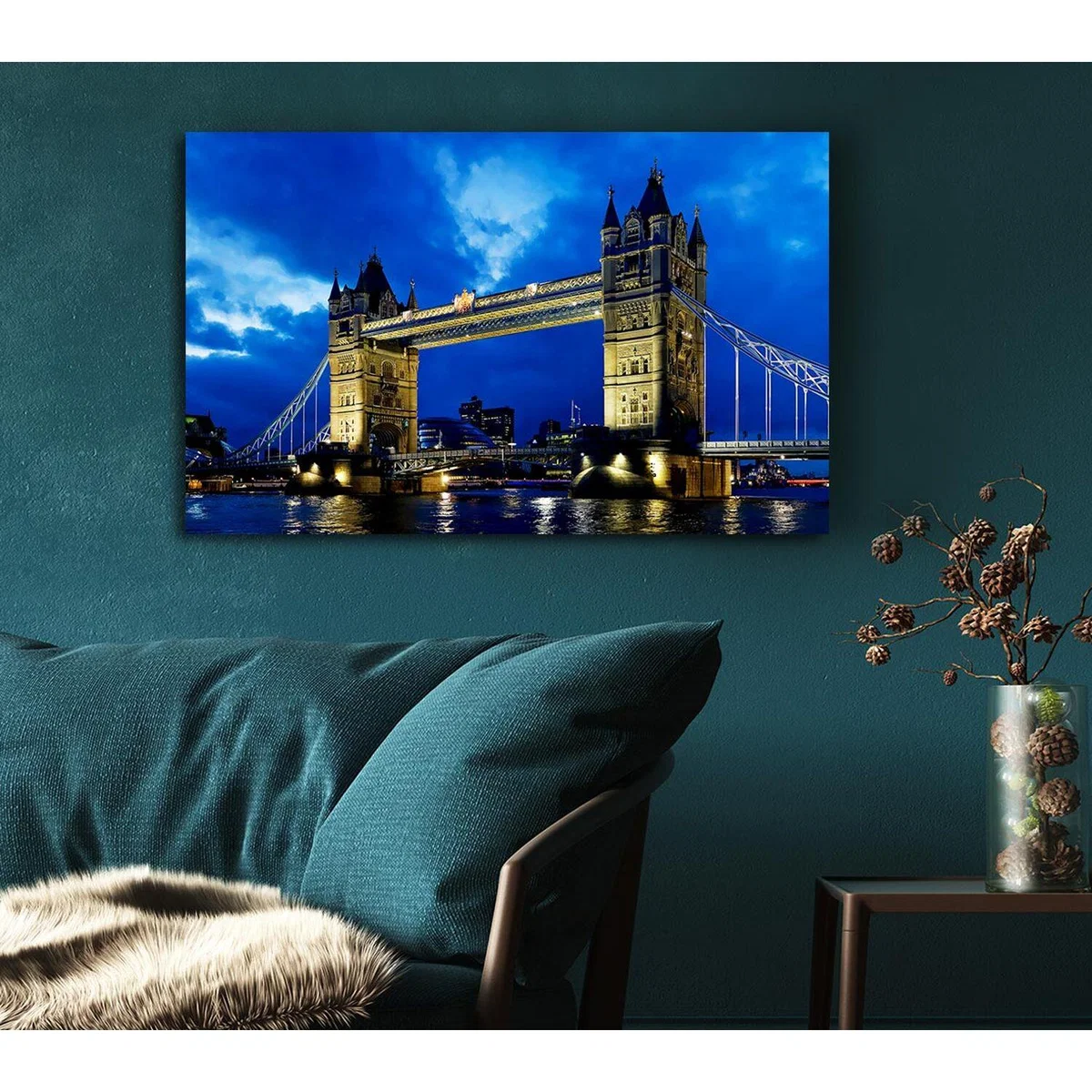 London Bridge Blue Evening Skys Canvas Print Wall Art - Yellow / 35.56cm – image 4