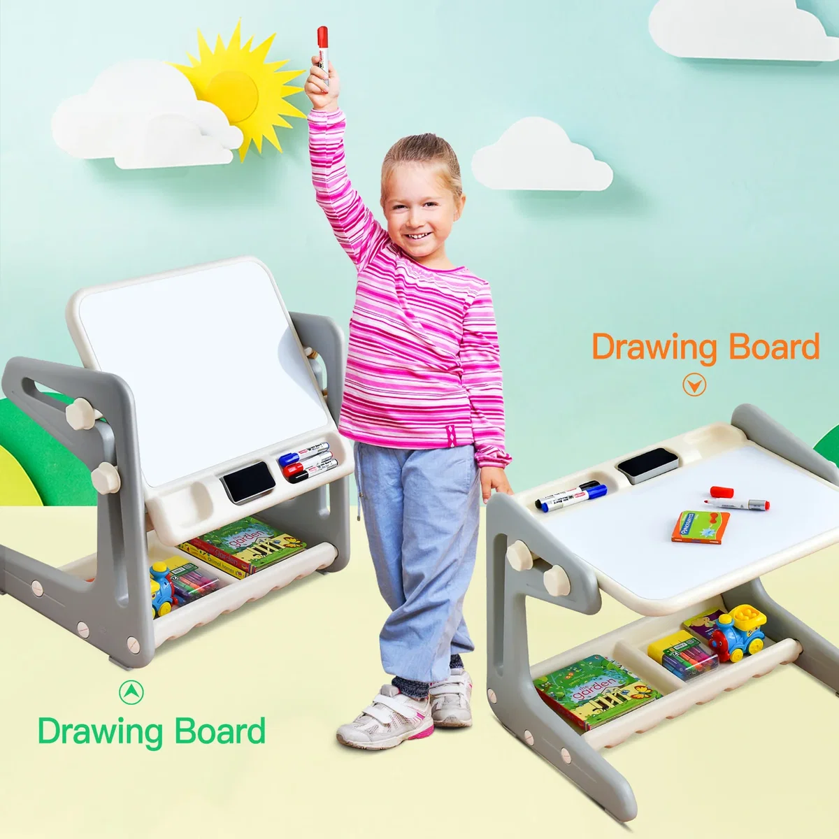 2 in 1 Toddlers Magnetic Painting Board - Grey – image 4