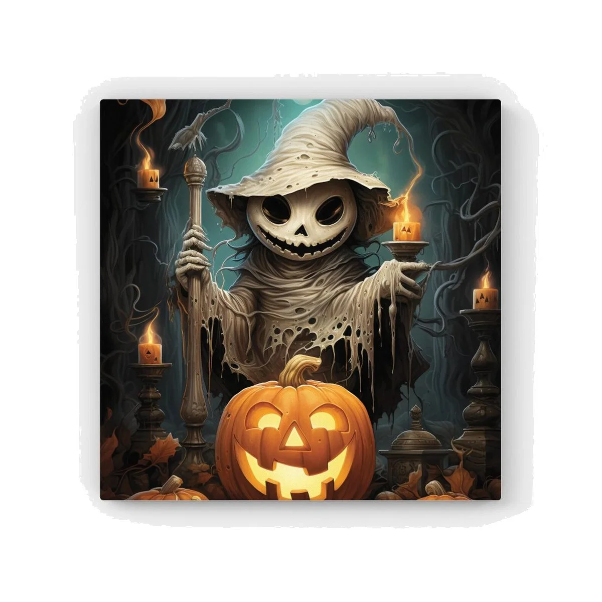 Creepy Ghost With Pumpkins HD Metal Print - Orange / 30cm