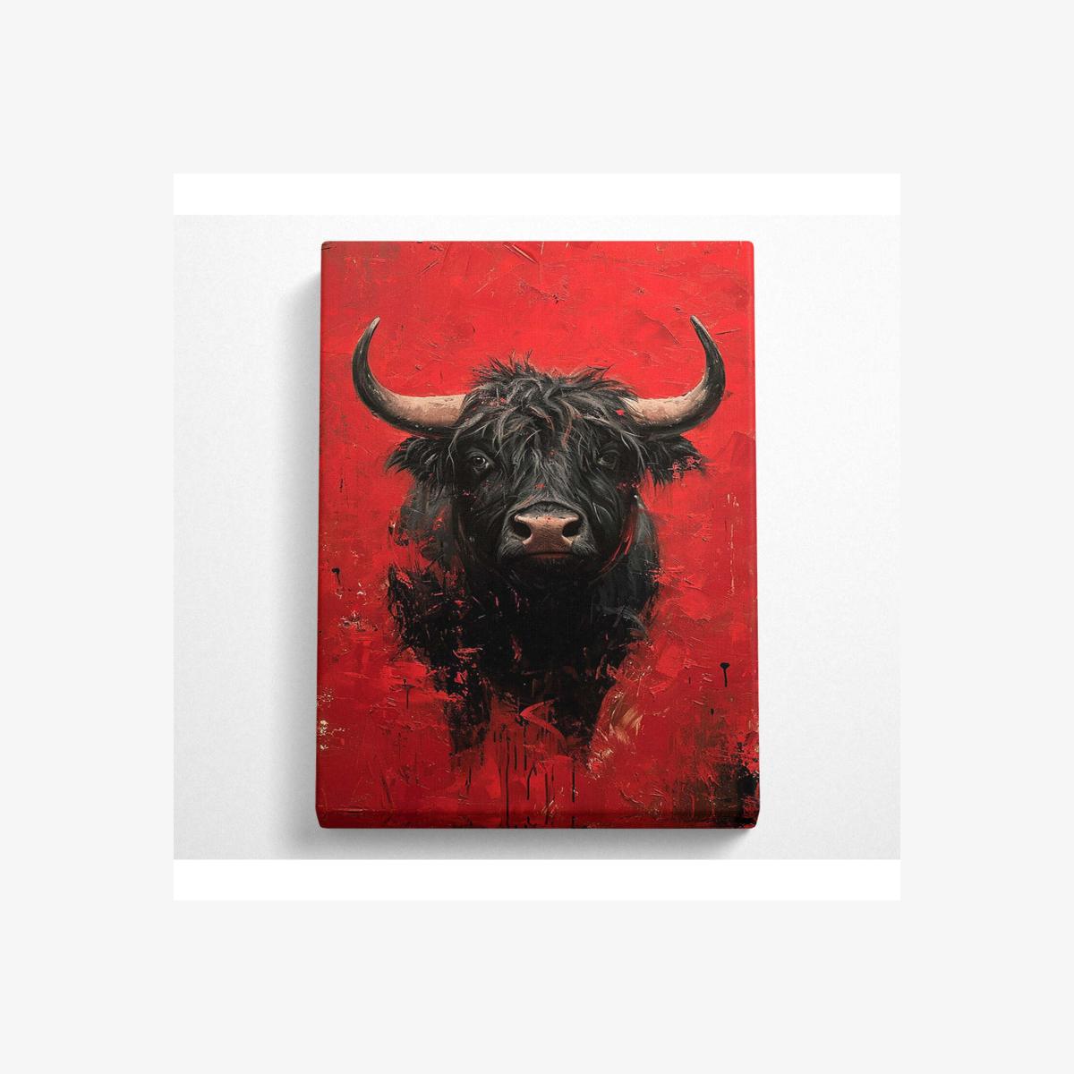 Bull Red Canvas Print - Black / 101.6cm