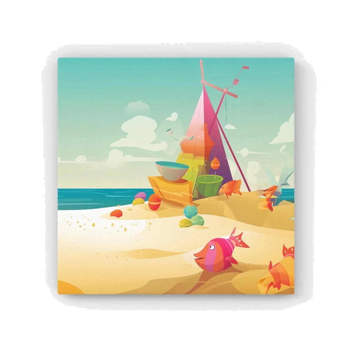 Fish On A Beach Holiday HD Metal Print - Yellow / 56cm