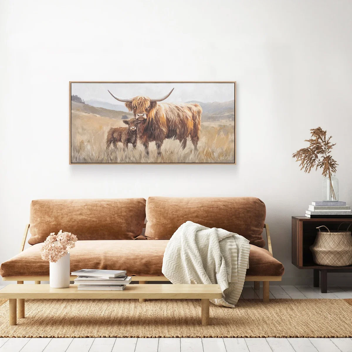 Highland Cow and Baby Hand-Painted Canvas Wall Art – image 2