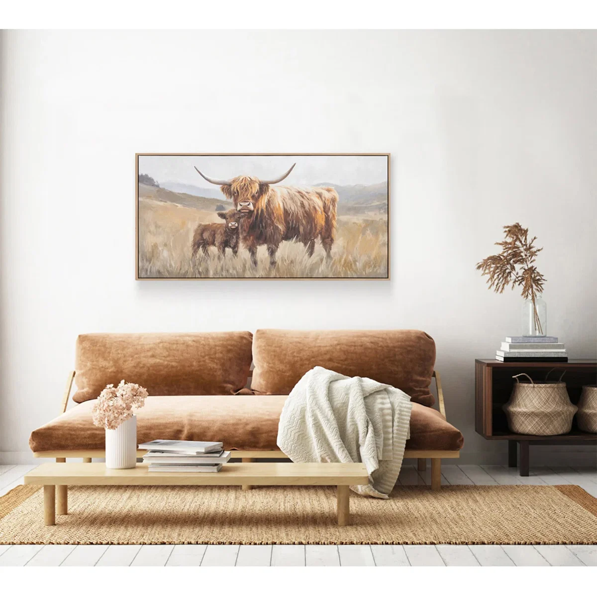 Highland Cow and Baby Hand-Painted Canvas Wall Art – image 6