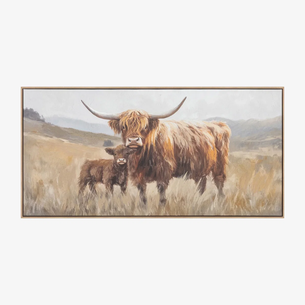 Highland Cow and Baby Hand-Painted Canvas Wall Art – image 1