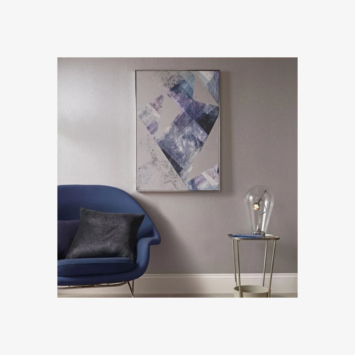 Art for the Home MidnightGrey Aura Hand Painted Abstract Silver Framed Canvas - Blue