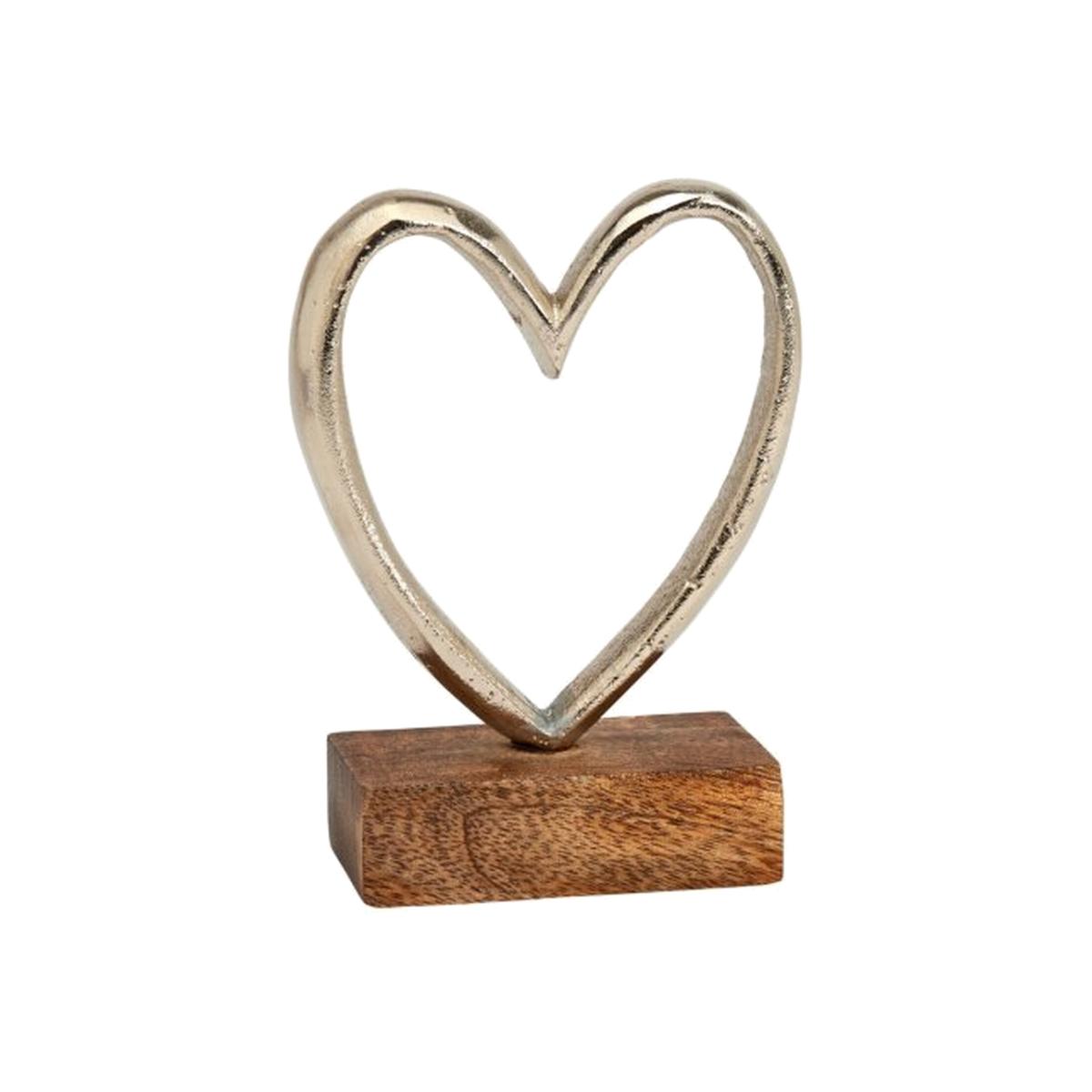 Silver Metal Heart On Wooden Base 9cm - Silver