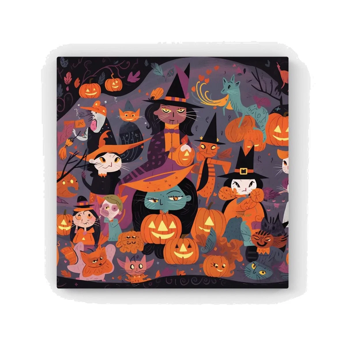 Colorful Illustration Of Witches HD Metal Print - Orange / 30cm