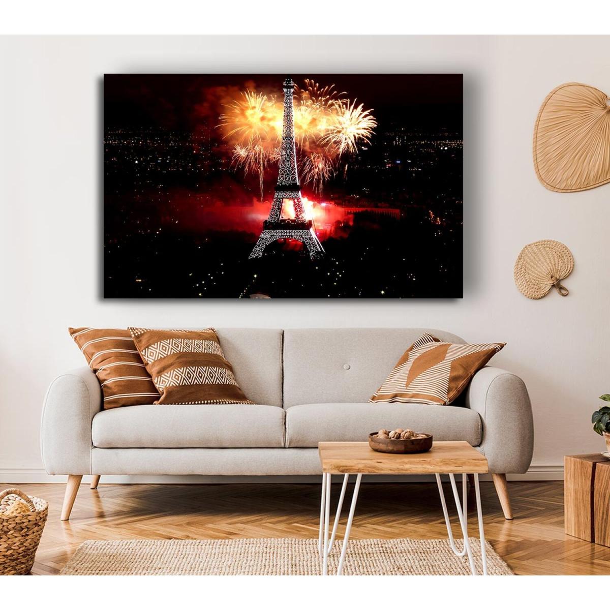 Fireworks Eiffel Tower Canvas Print Wall Art - Yellow / 101.6cm – image 4