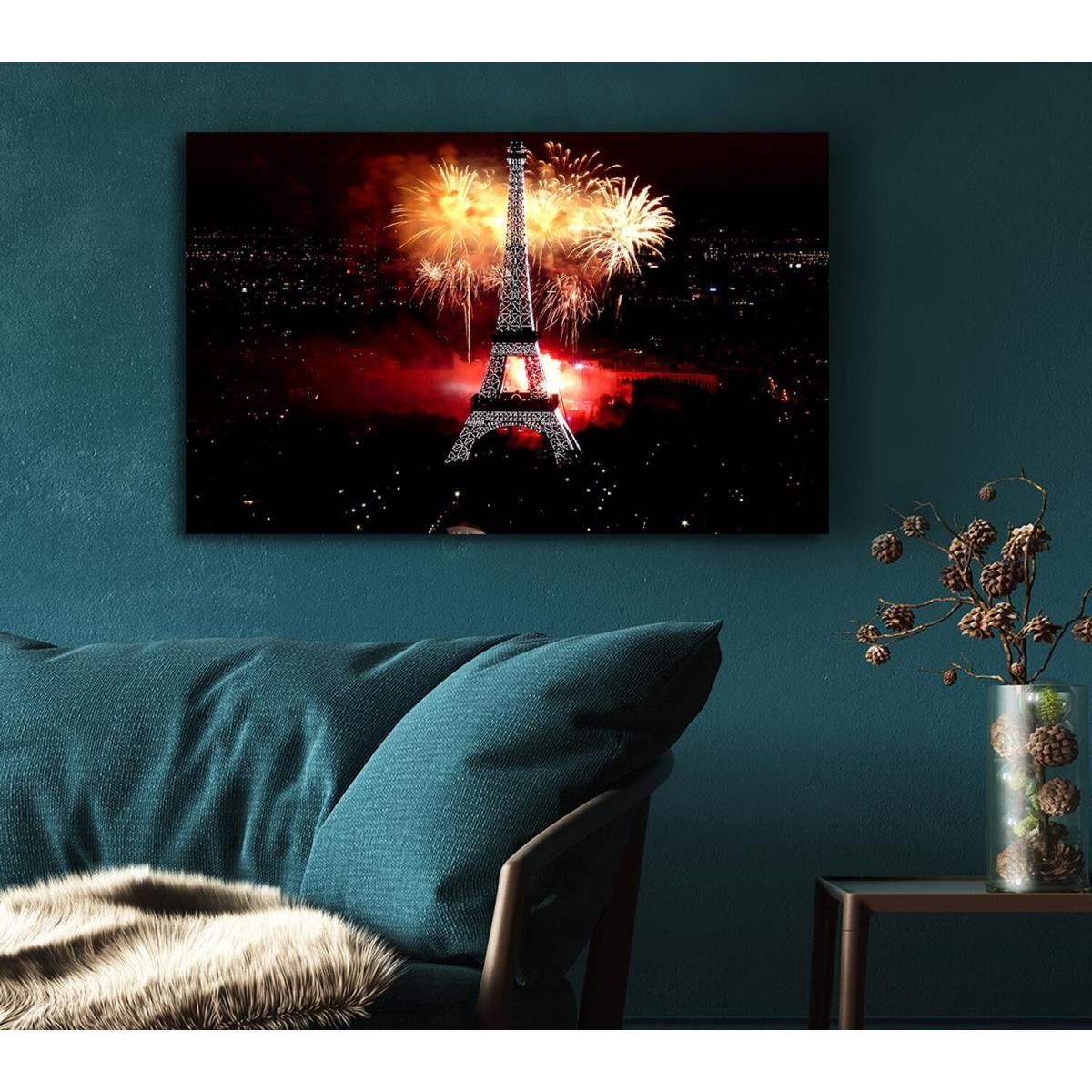 Fireworks Eiffel Tower Canvas Print Wall Art - Yellow / 101.6cm – image 5