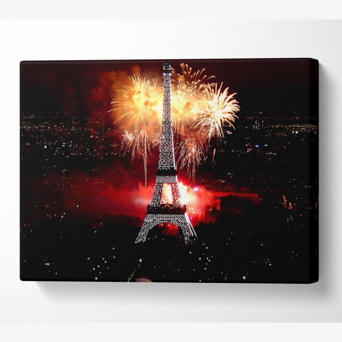 Fireworks Eiffel Tower Canvas Print Wall Art - Yellow / 101.6cm – image 1