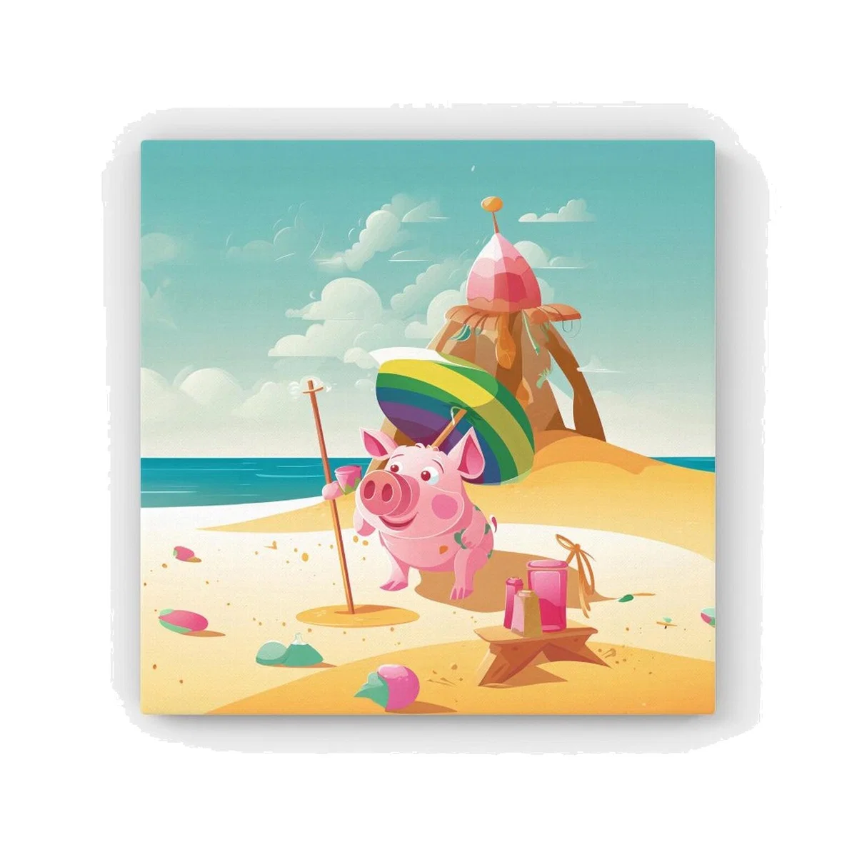 Piglet On A Beach Holiday HD Metal Print - Yellow / 30cm