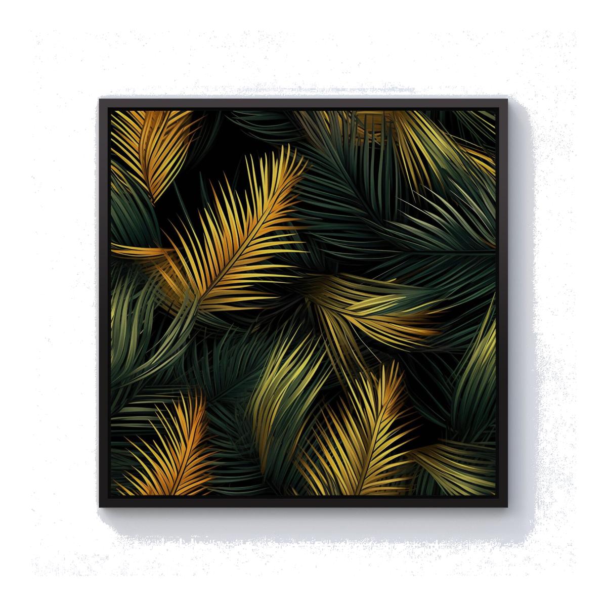 Golden Palm Leaves Canvas Print - Green / 101.6cm / Black Frame
