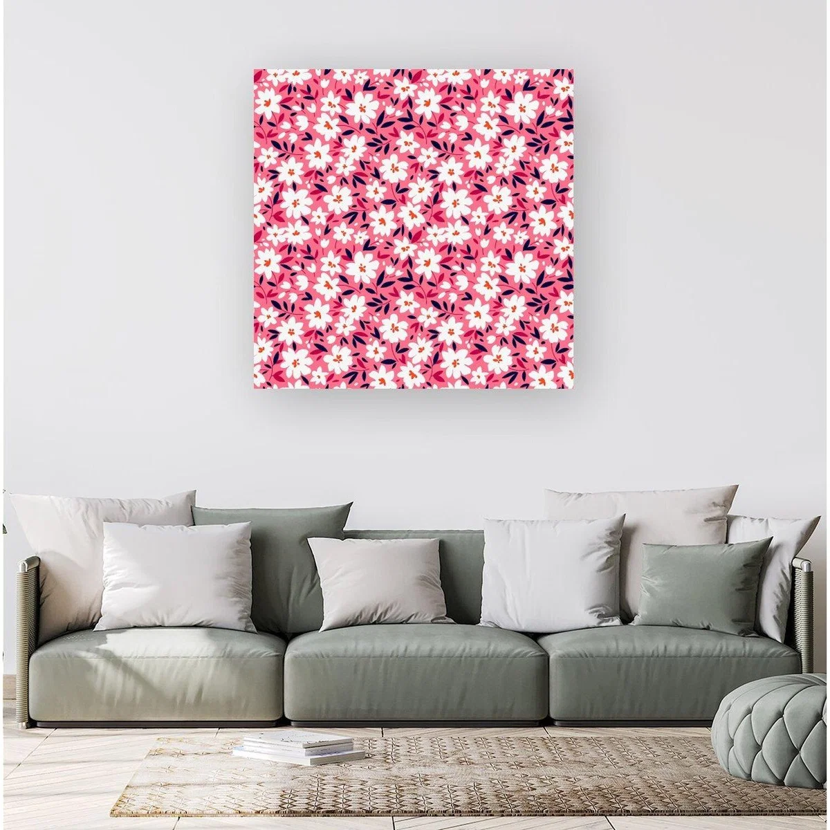 Small Cute White Flower Pattern Canvas Print - Pink / 76.2cm – image 2