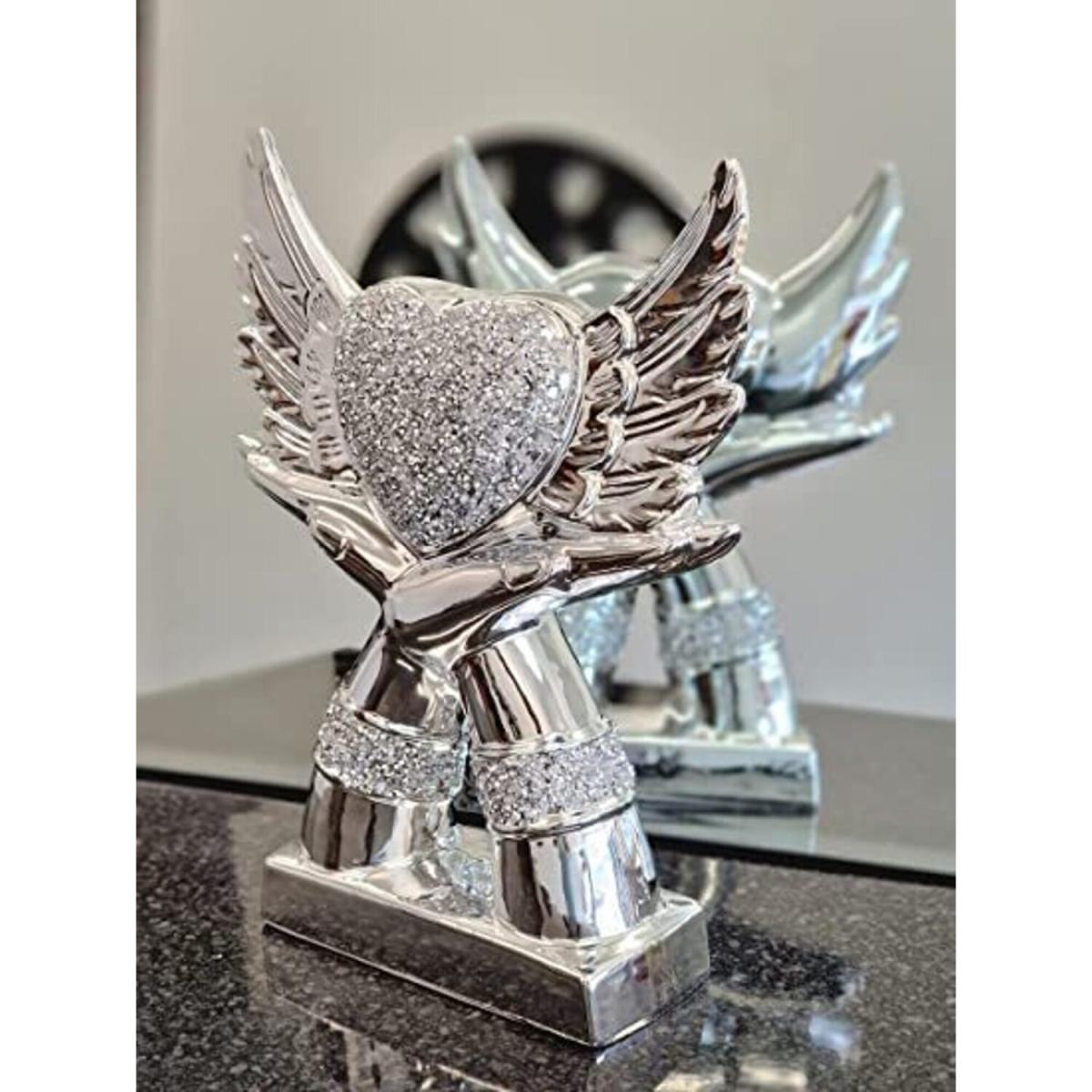 Crushed Diamond Heart Hand Sparkly Ornament - Silver – image 2