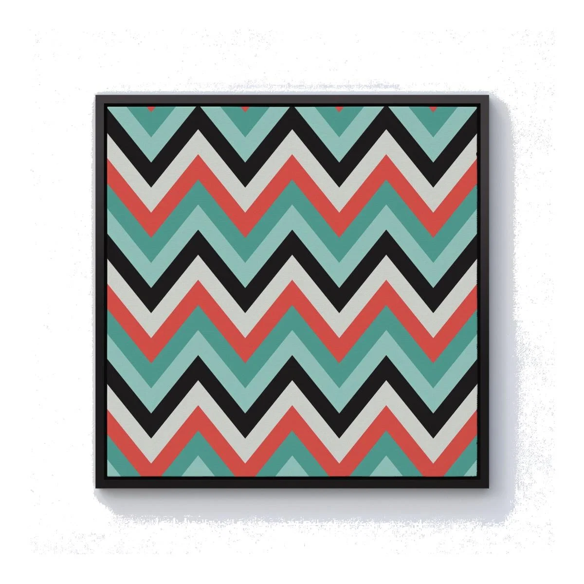 Geometric Colored Chevron Pattern Canvas Print - Green / 25.4cm / Black Frame