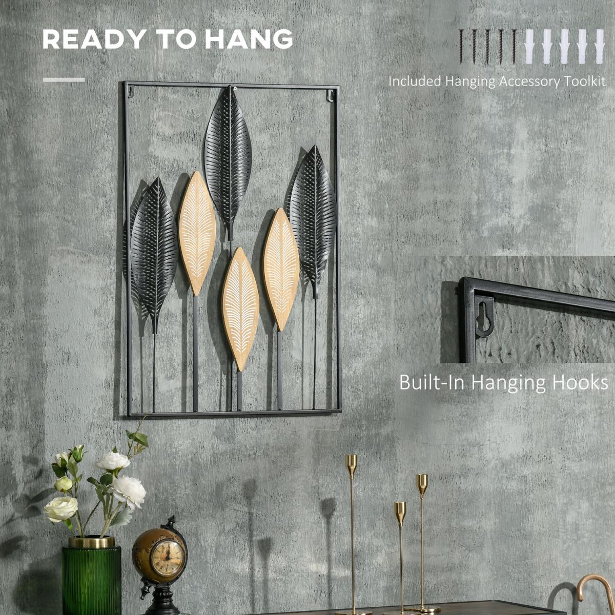 3D Wall Art Banana Leaves Hanging Wall Sculpture Home Decor - Black, Beige – image 3