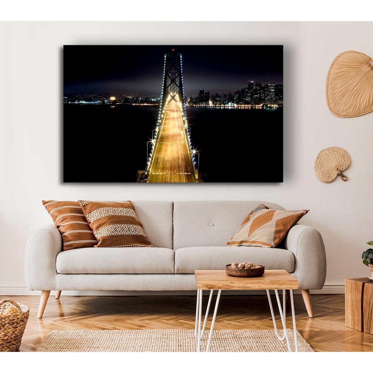 Lights on Bay Bridge Canvas Print Wall Art - Yellow / 66.04cm – image 4