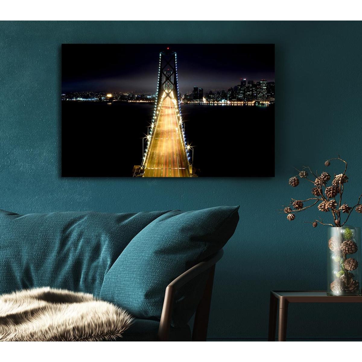 Lights on Bay Bridge Canvas Print Wall Art - Yellow / 66.04cm – image 5