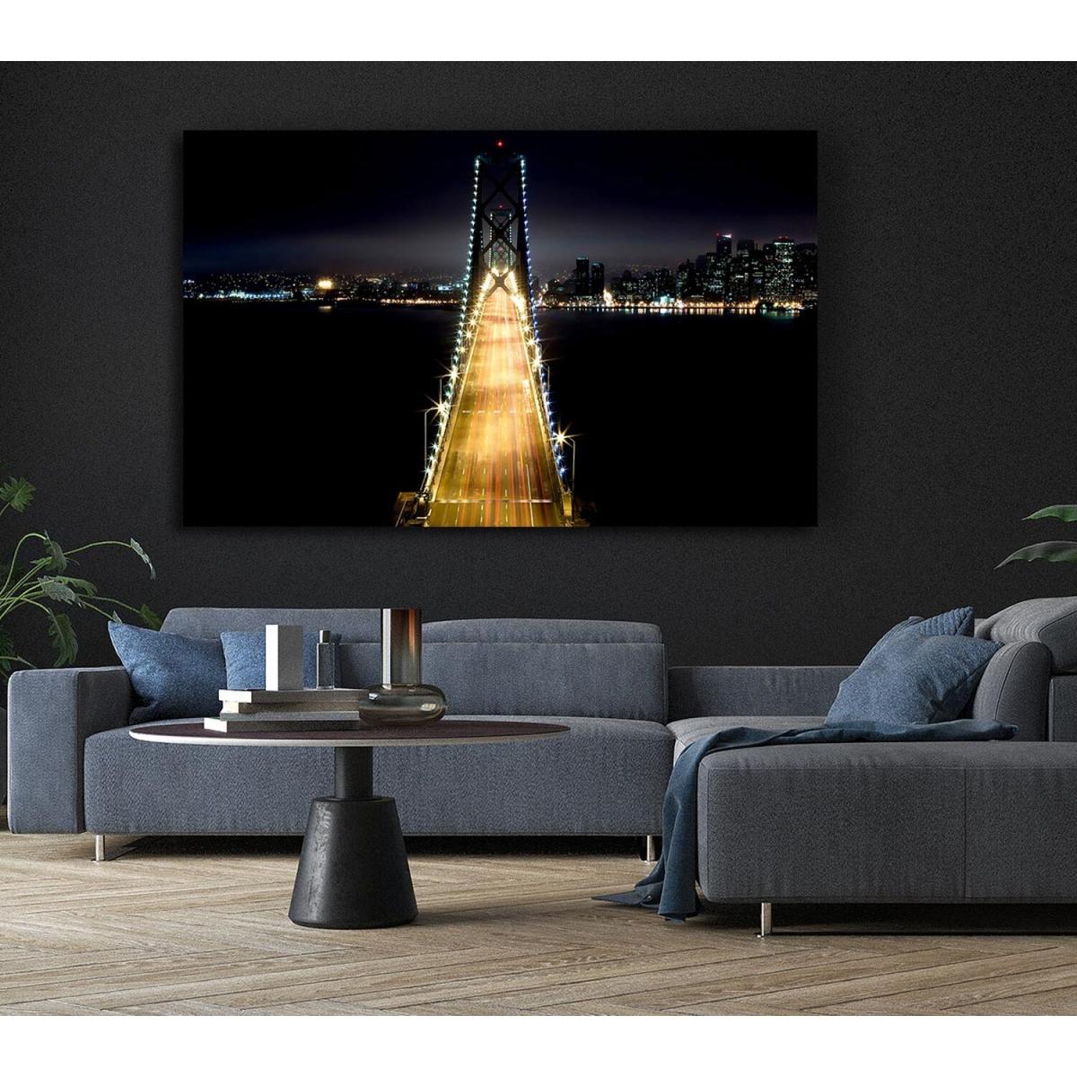 Lights on Bay Bridge Canvas Print Wall Art - Yellow / 66.04cm – image 6