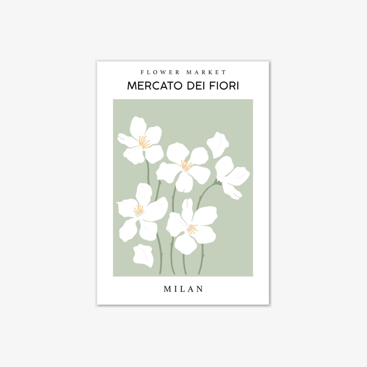 Sage Milan Flower Market Print - Sage Green, White