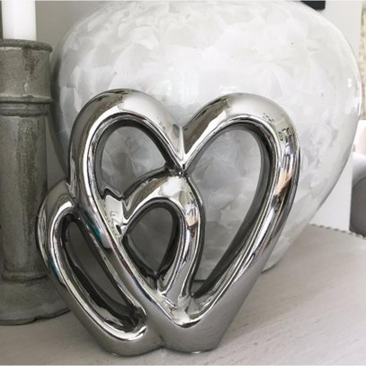 Silver Double Heart Ornament - Silver