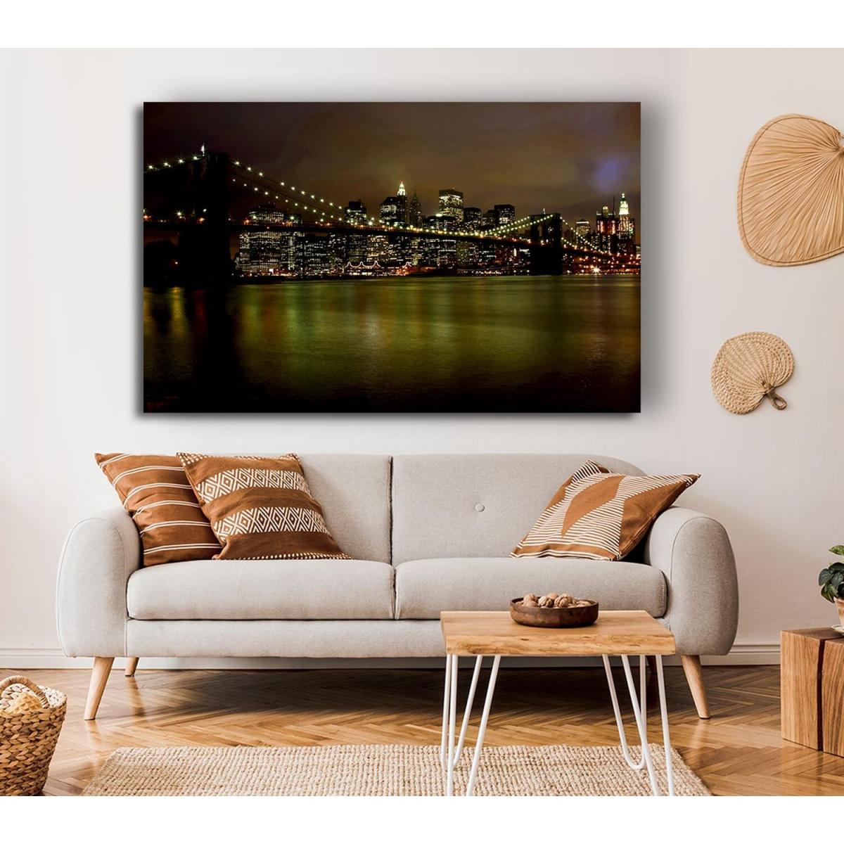 Brooklyn Bridge Green Waters Canvas Print Wall Art - Yellow / 35.56cm – image 4