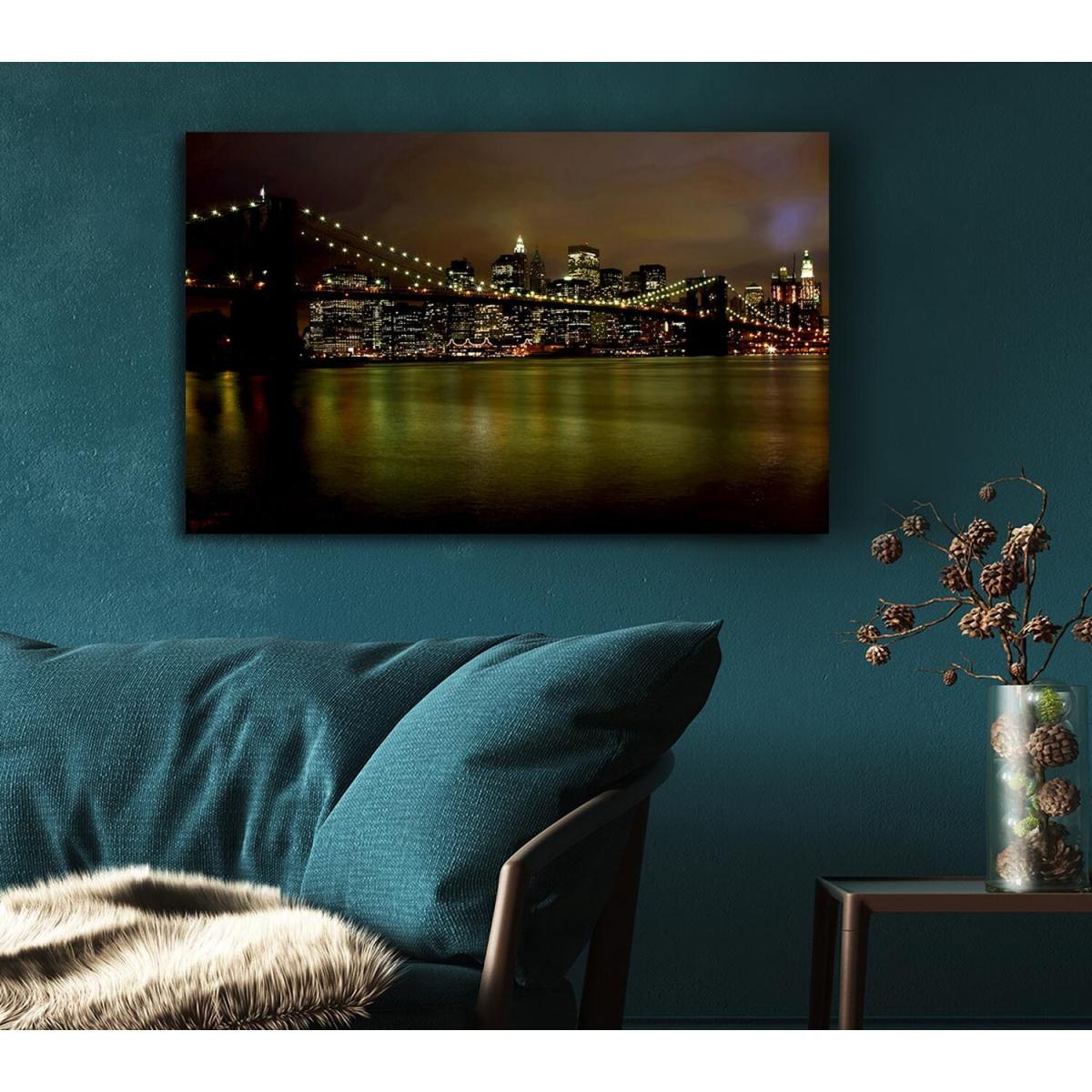 Brooklyn Bridge Green Waters Canvas Print Wall Art - Yellow / 35.56cm – image 5