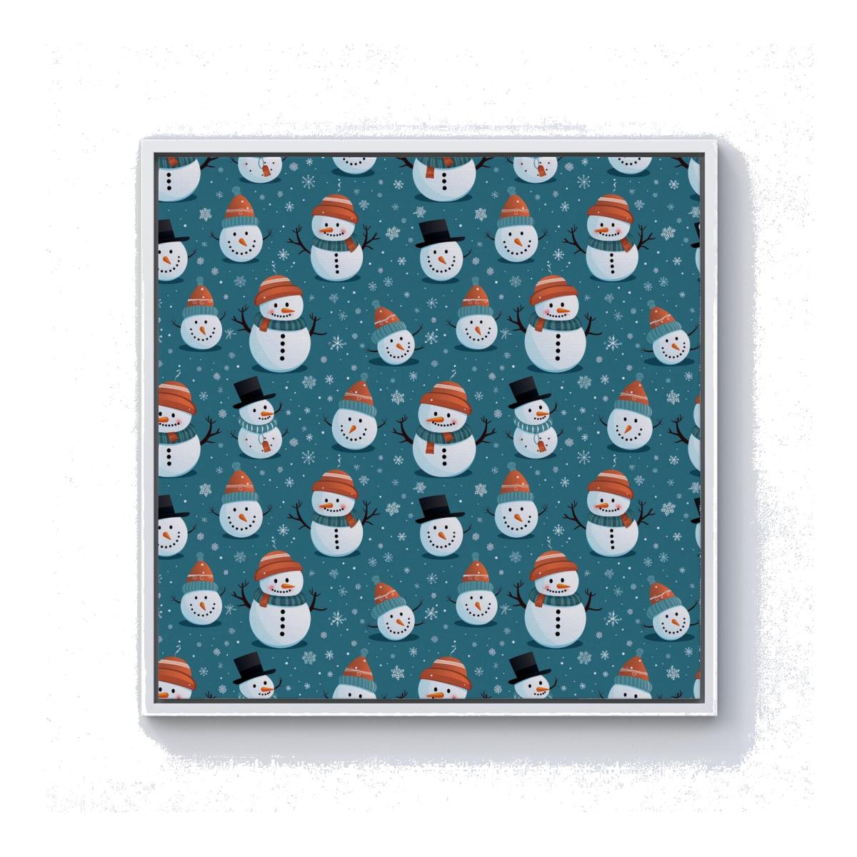Jolly Christmas Snowmen Canvas Print - Blue / 101.6cm / White Frame