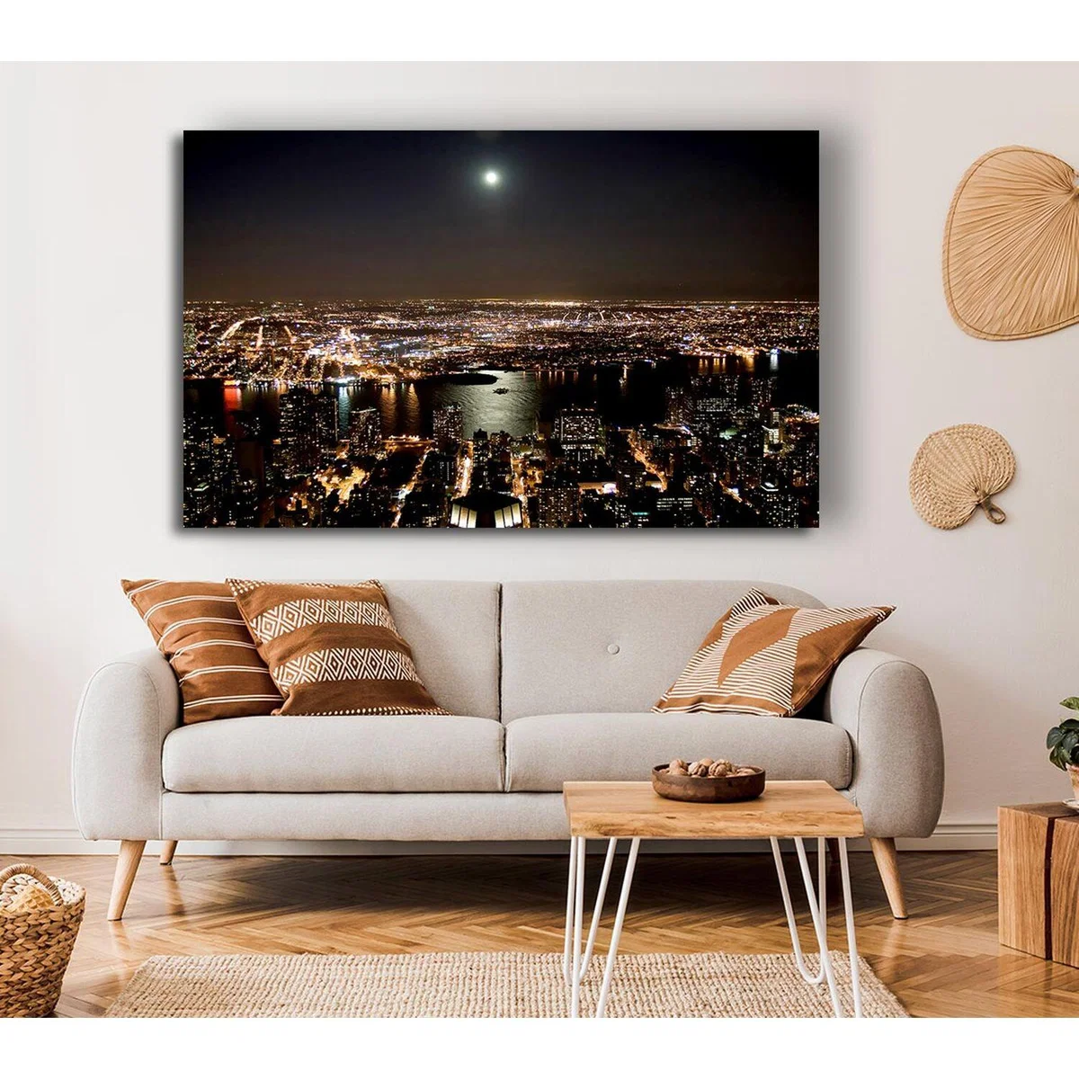 City Harbour Moonlight Canvas Print Wall Art - Yellow / 35.56cm – image 4