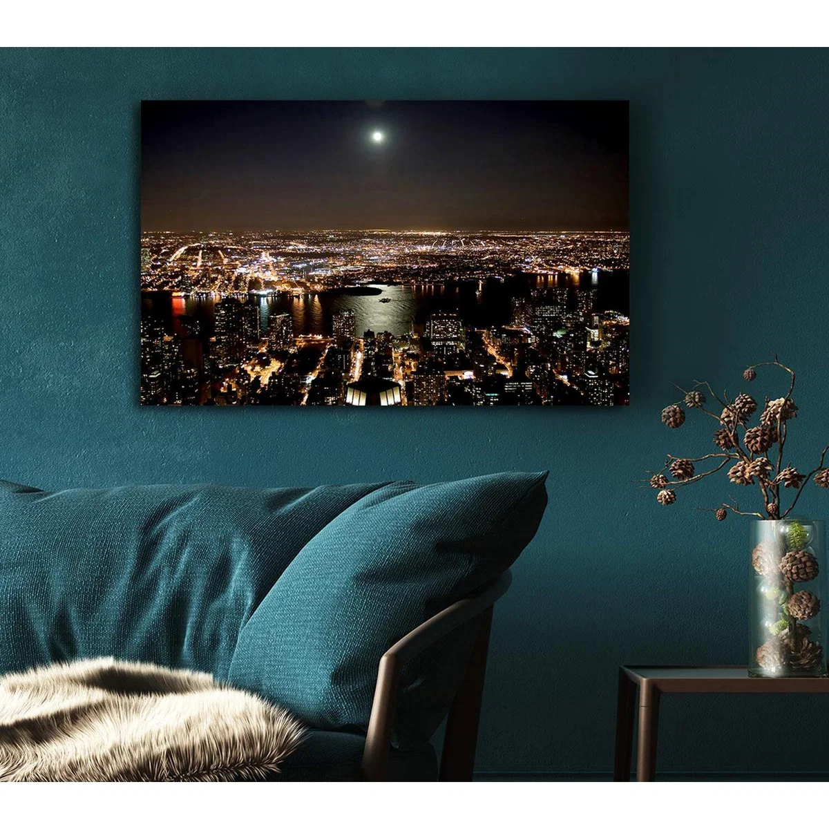 City Harbour Moonlight Canvas Print Wall Art - Yellow / 35.56cm – image 5