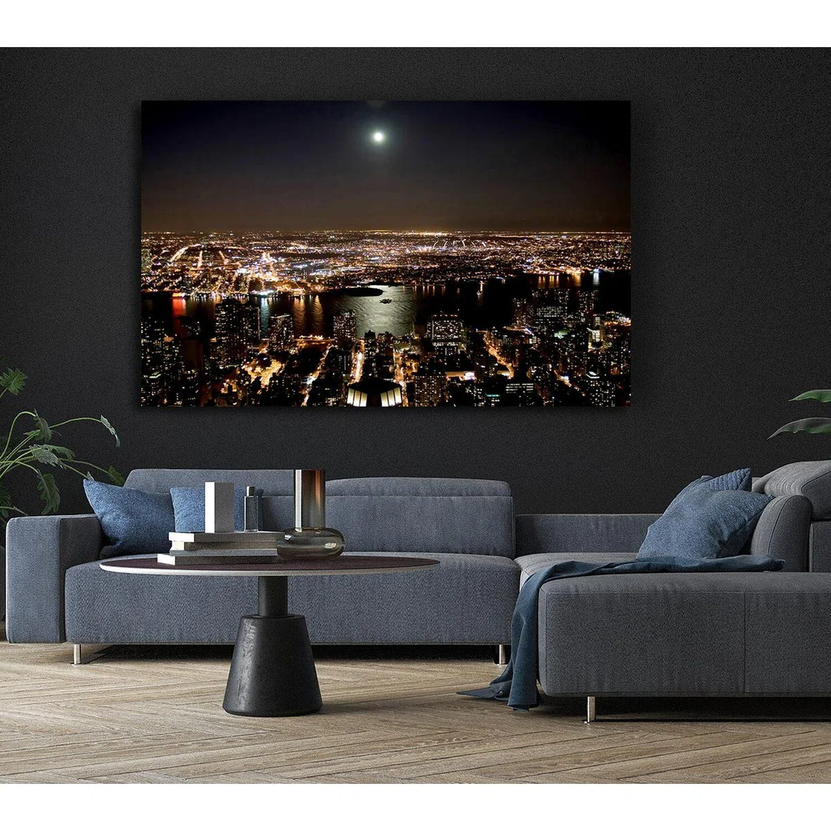 City Harbour Moonlight Canvas Print Wall Art - Yellow / 35.56cm – image 6