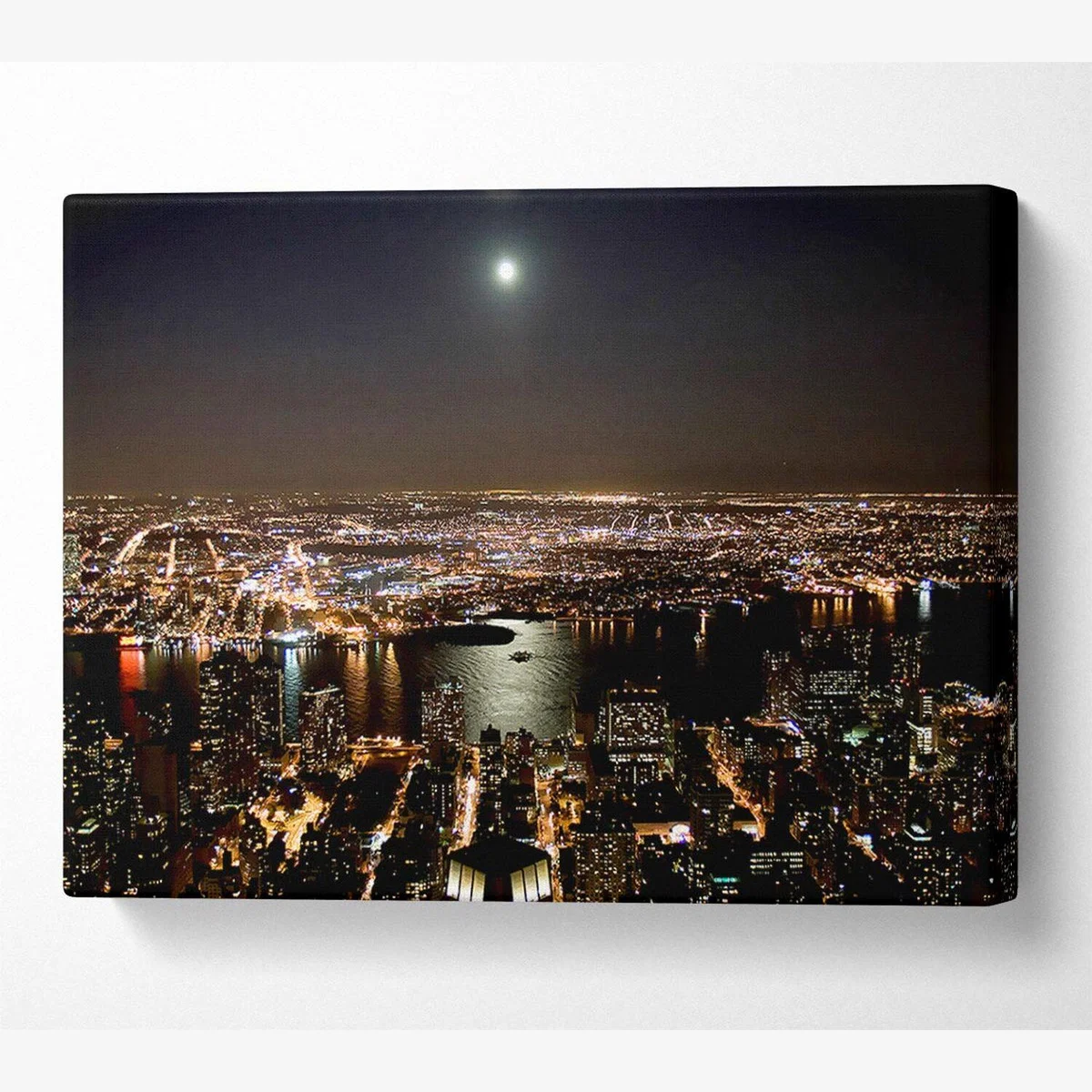 City Harbour Moonlight Canvas Print Wall Art - Yellow / 35.56cm – image 1