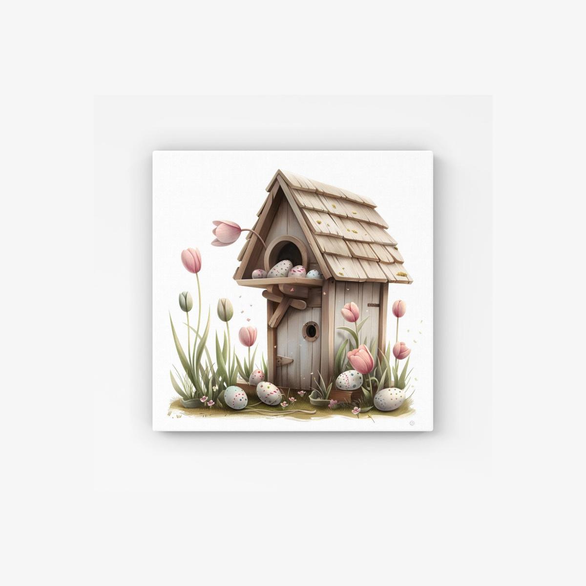 Sweet Easter Birdhouse HD Metal Print - Neutral / 40cm