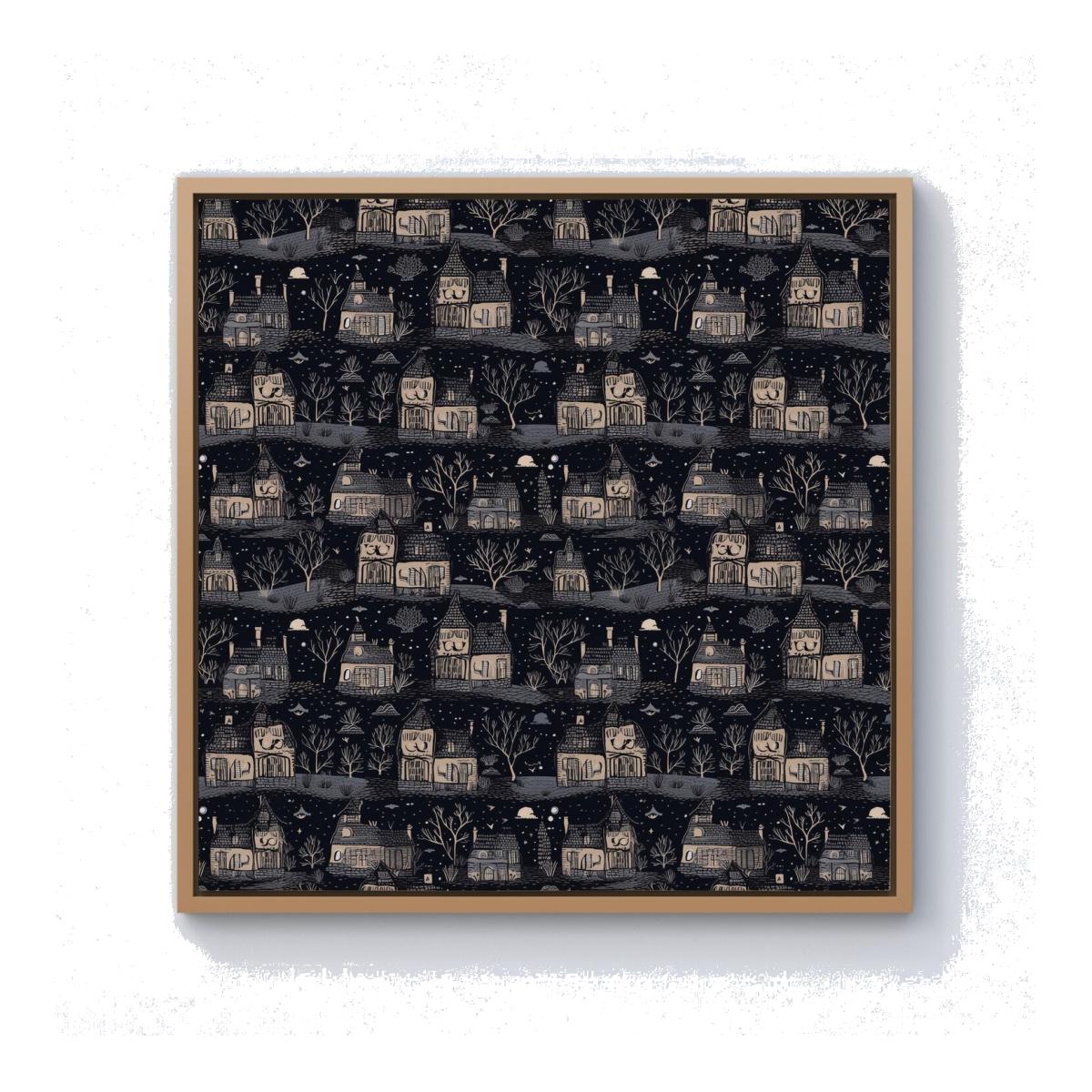 Spooky Haunted Houses Canvas Print - Grey / 40.6cm / Pine Frame