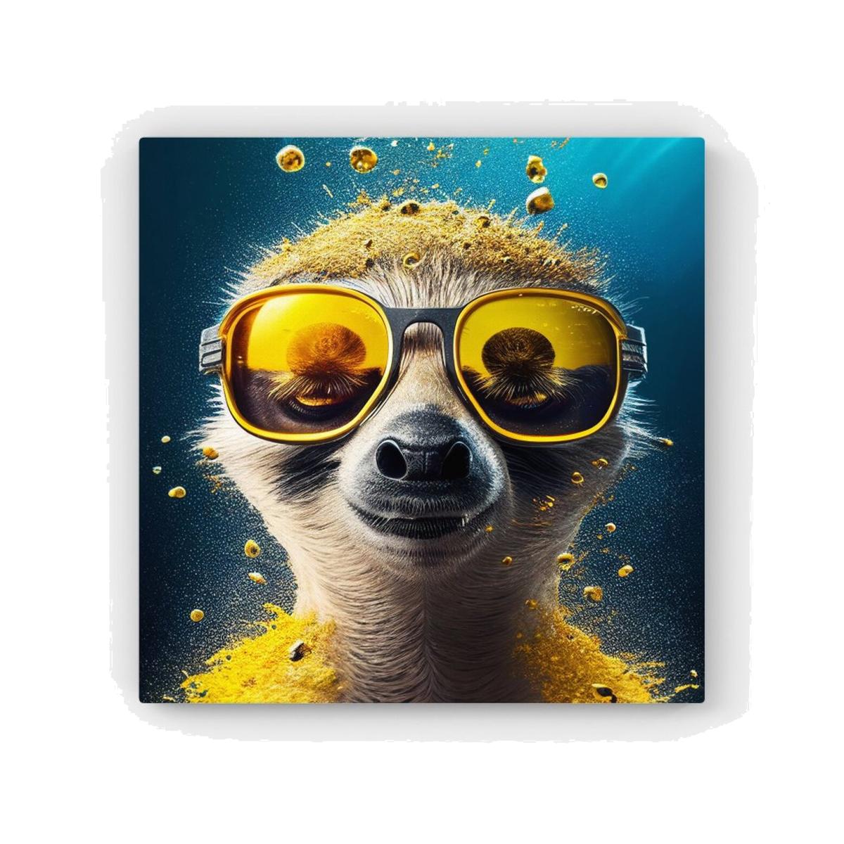 Meerkat With Golden Glasses Splashart HD Metal Print - Yellow / 30cm
