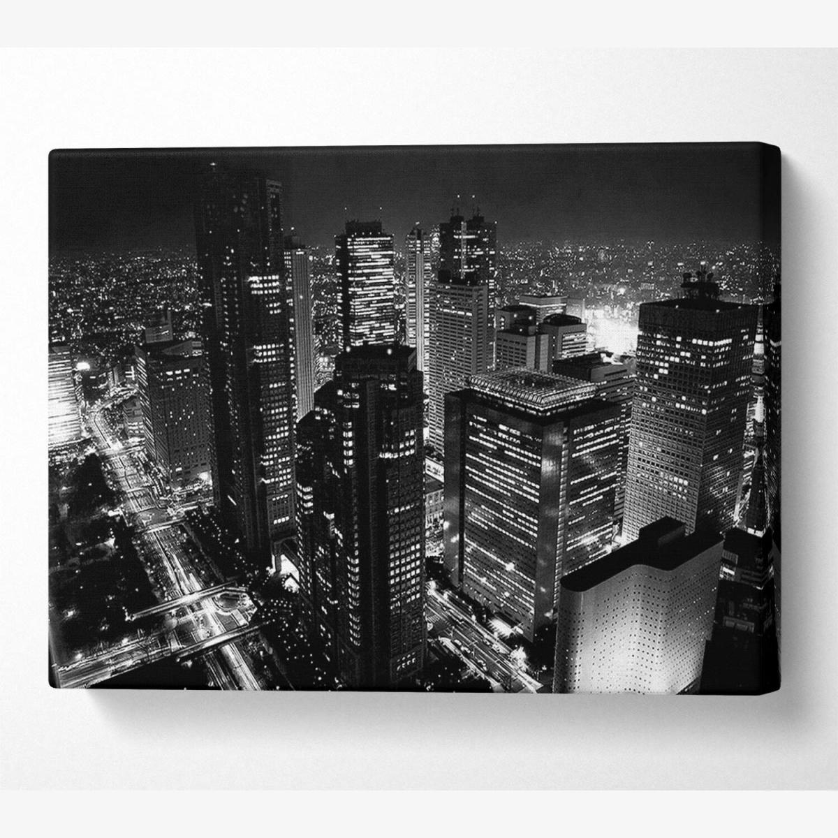City Nights B n W Canvas Print Wall Art - Yellow / 50.8cm – image 1