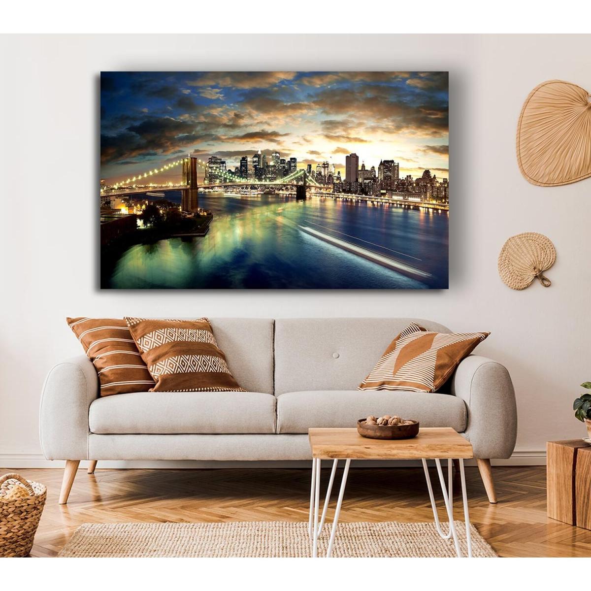 New York City Brooklyn Bridge View Canvas Print Wall Art - Yellow / 66.04cm – image 4
