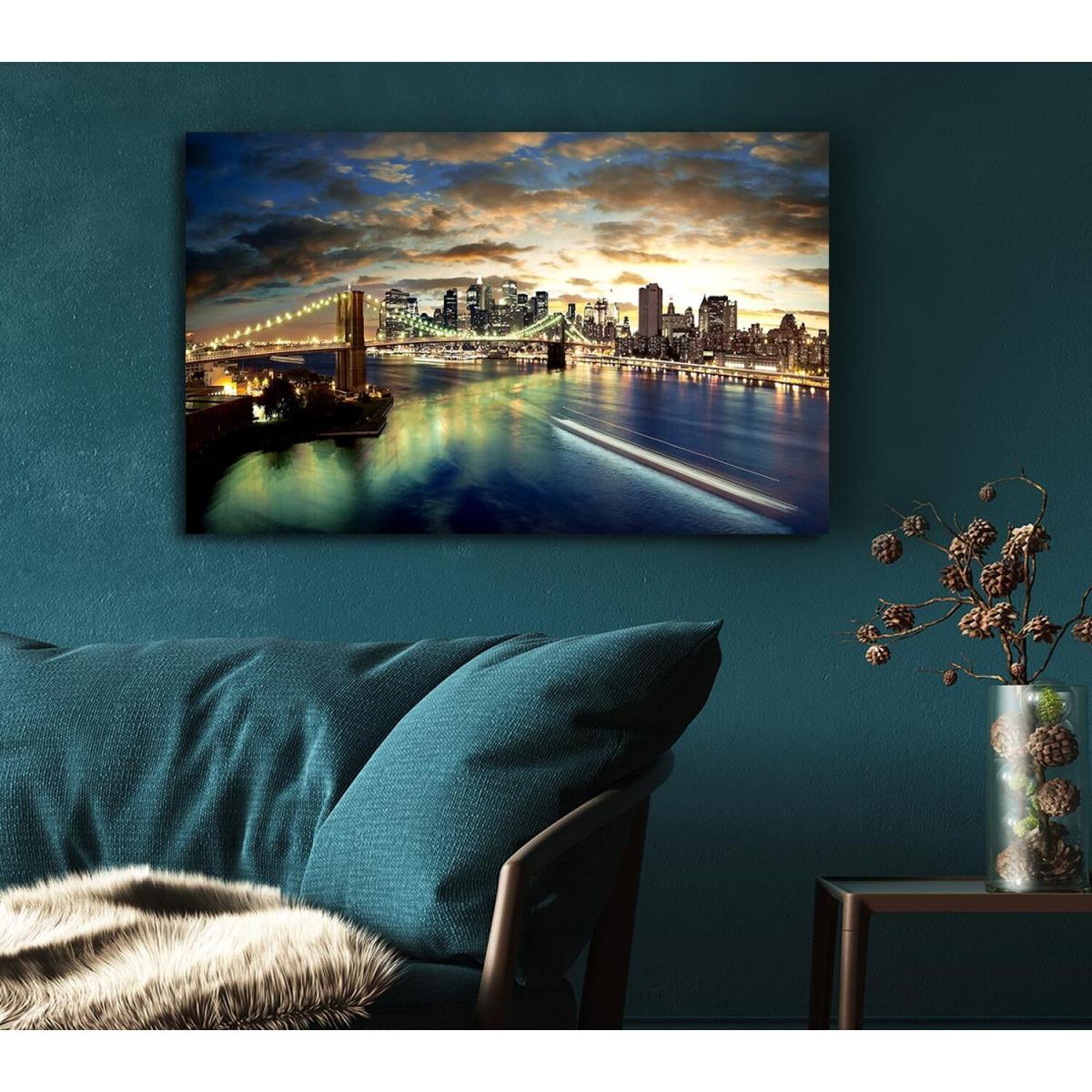 New York City Brooklyn Bridge View Canvas Print Wall Art - Yellow / 66.04cm – image 5