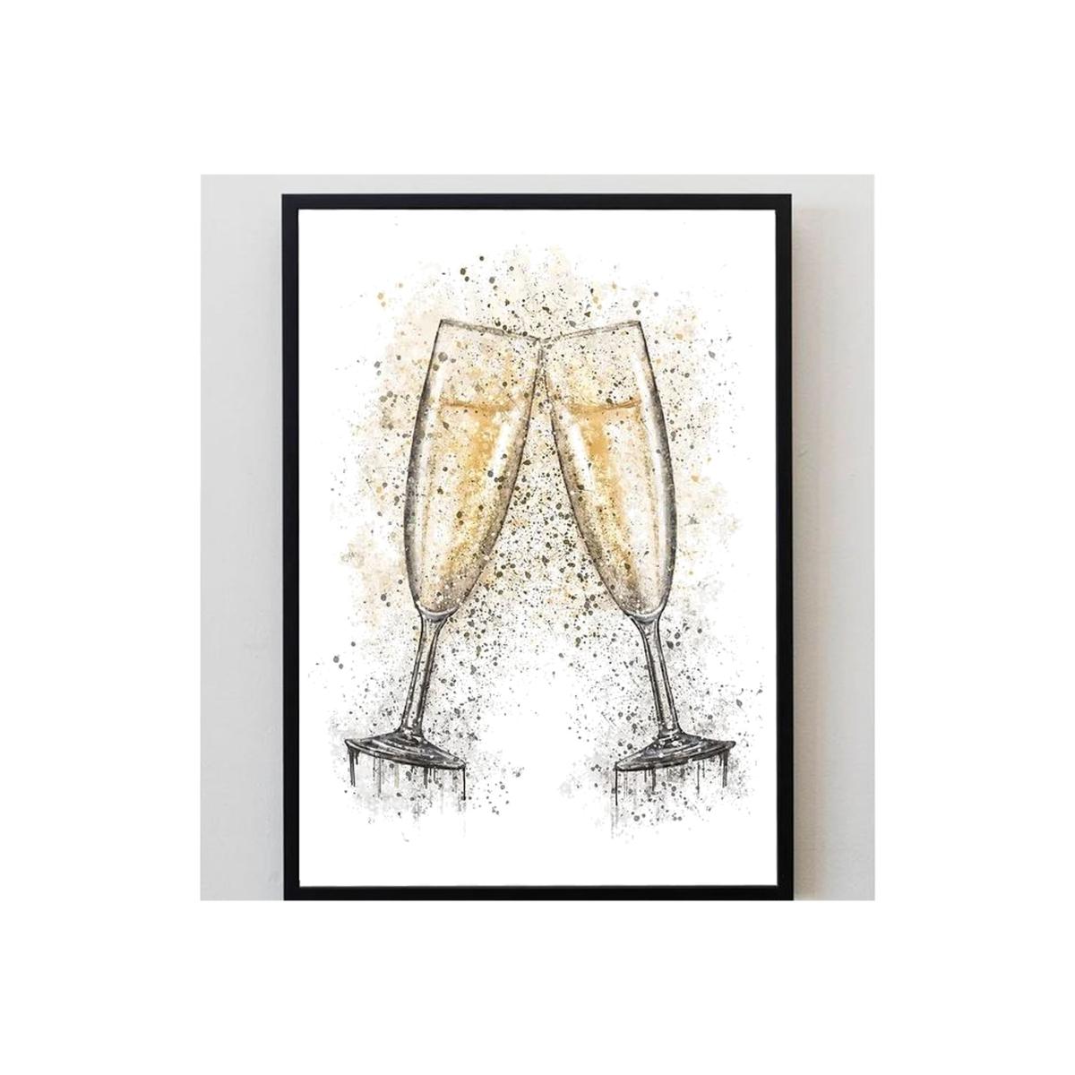Champagne Cheers Glasses Splatter Print - Yellow / A3