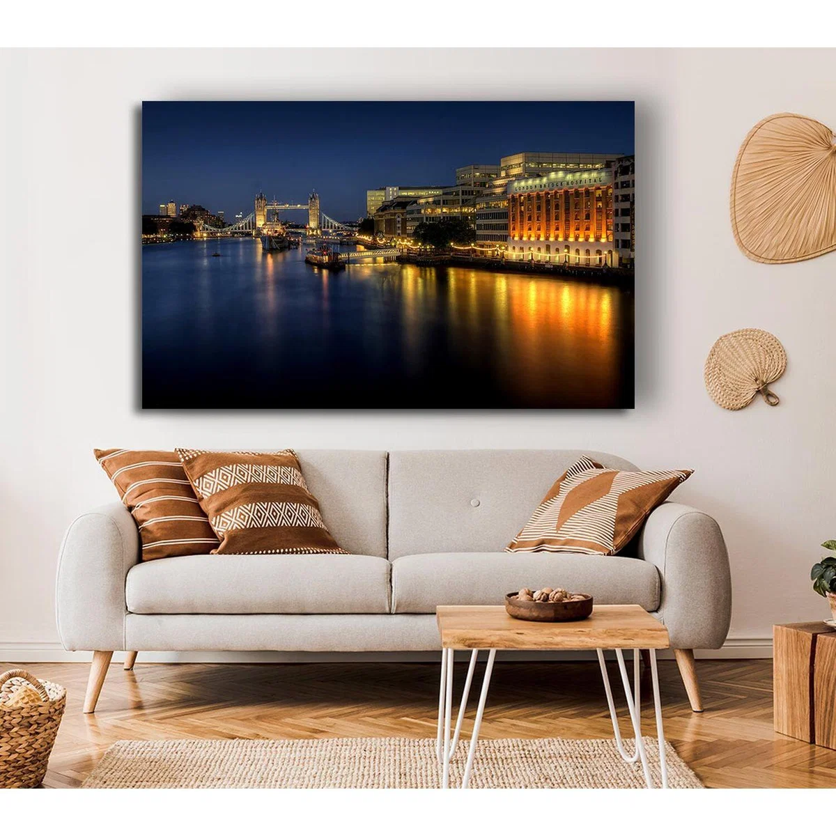 London Bridge Hospital At Night Canvas Print Wall Art - Yellow / 101.6cm – image 4