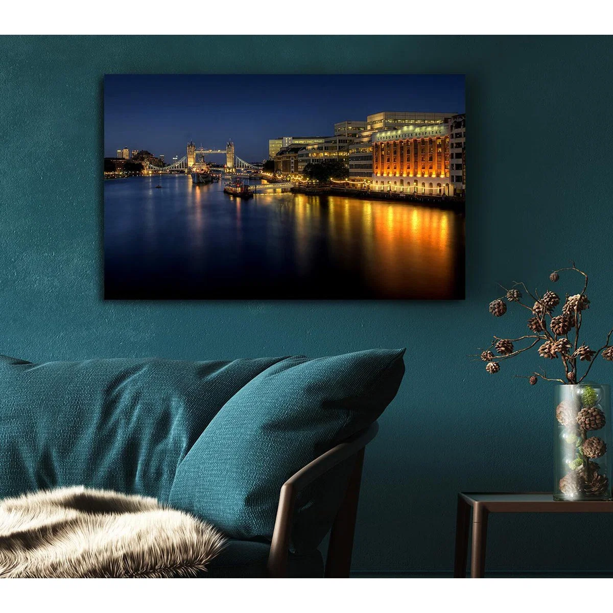London Bridge Hospital At Night Canvas Print Wall Art - Yellow / 101.6cm – image 5
