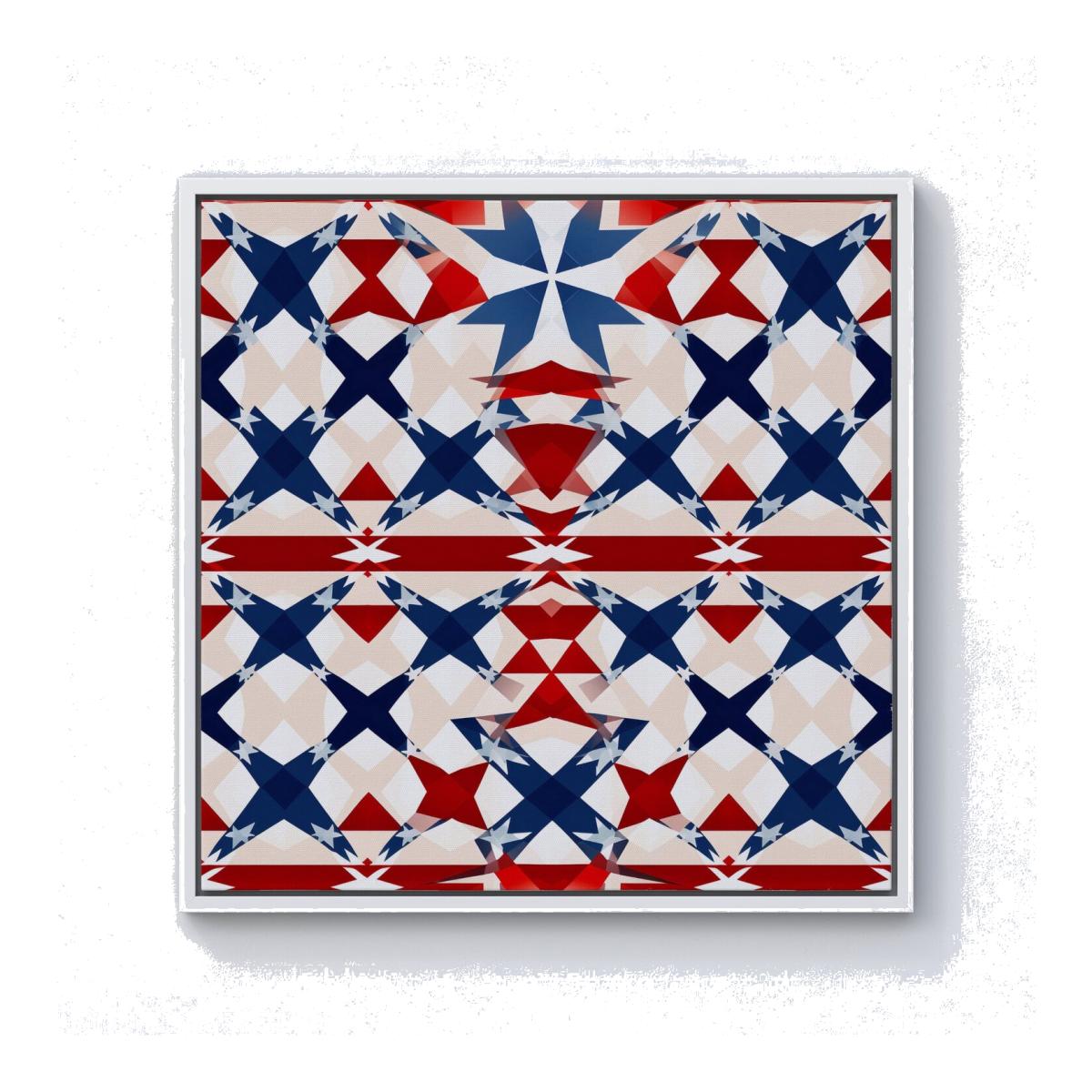 American Flag Abstract Pattern Canvas Print - Blue / White Frame / 101.6cm
