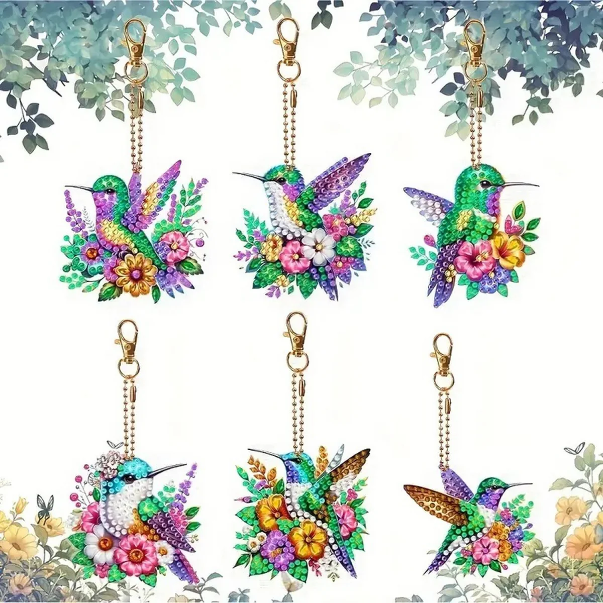 Pack of 6 Hummingbird Keyring Diamond Painting Kit – Diamond Art for Adults – image 2