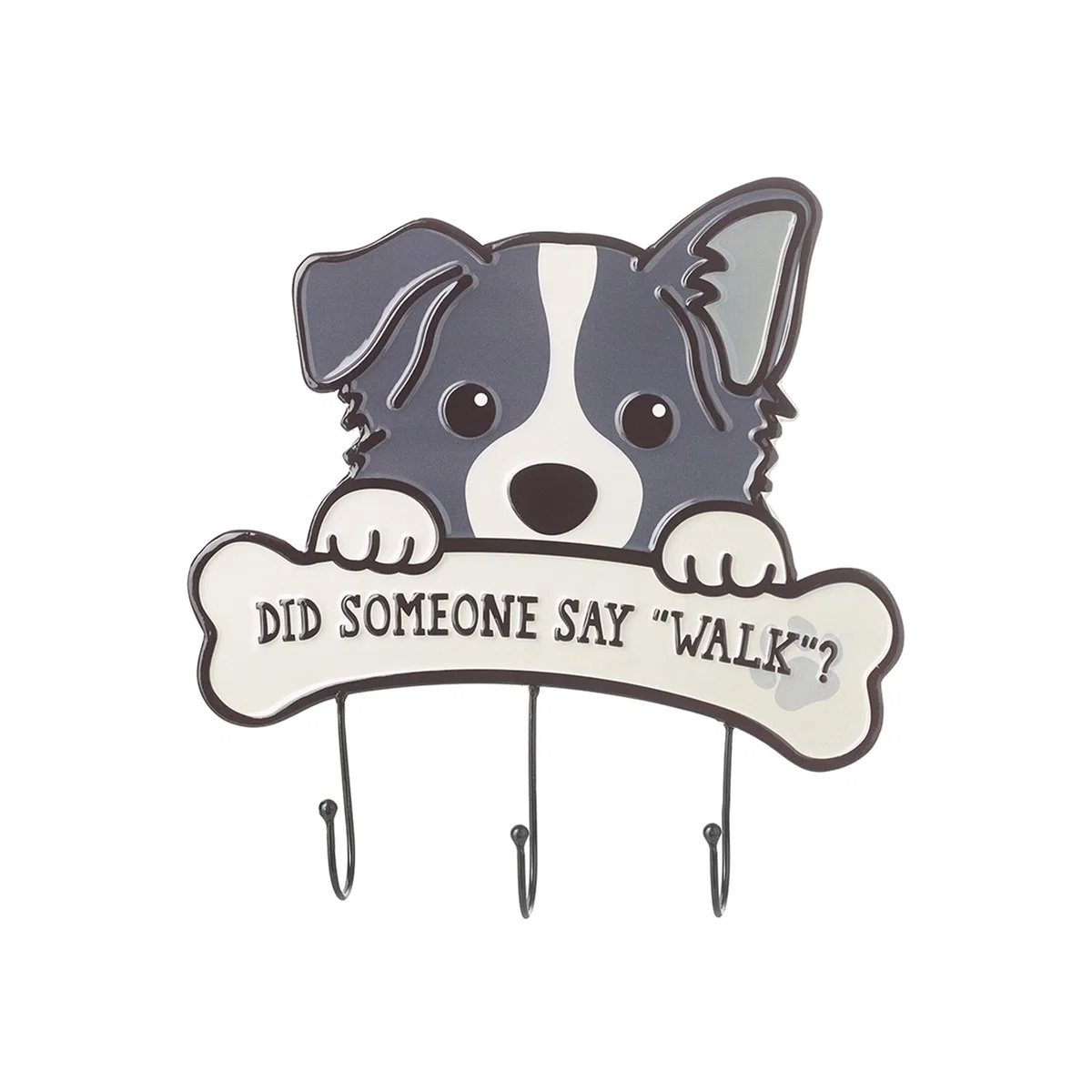 Dog Walkies Sign With Hooks - White