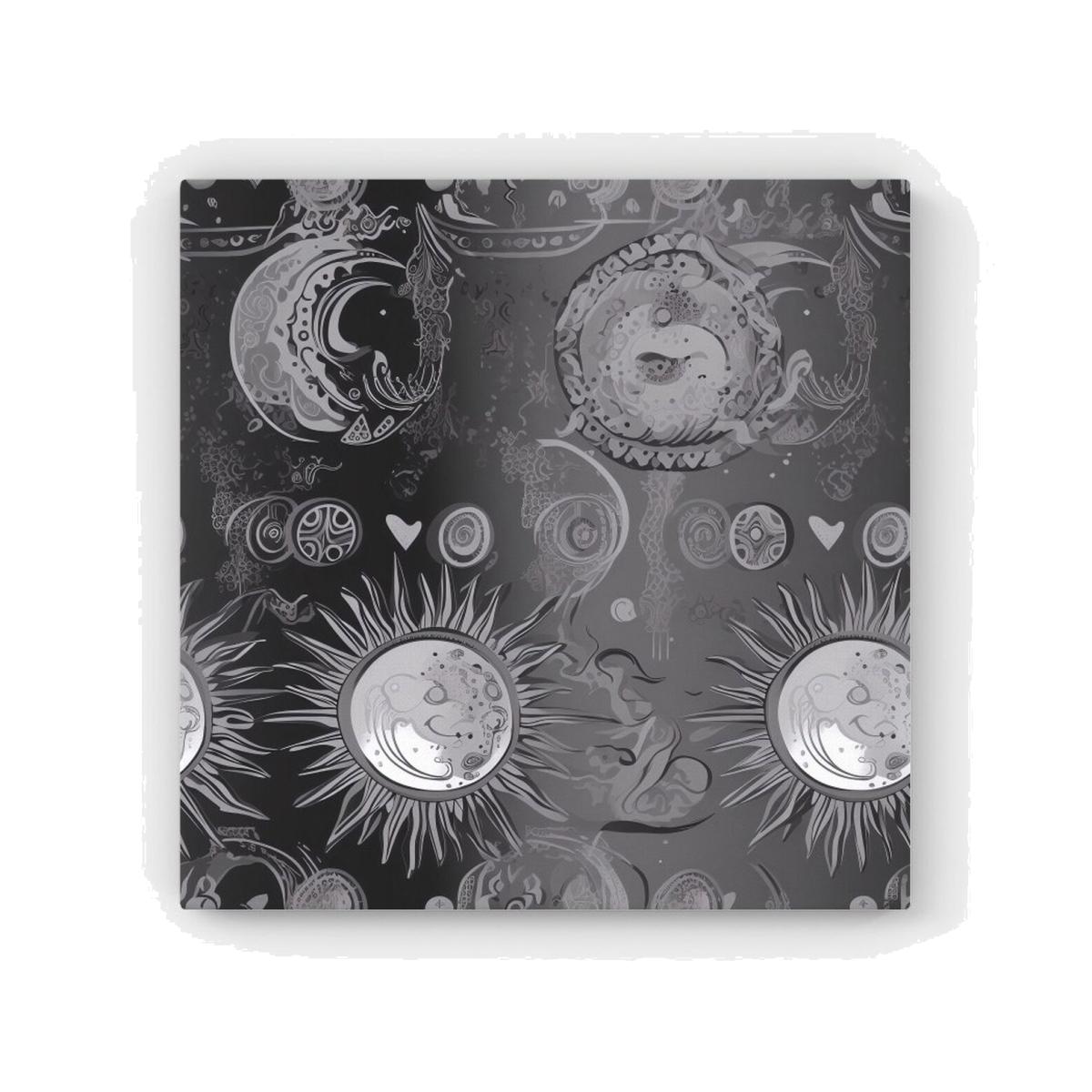 Black Grey Abstract Sun and Moon HD Metal Print - Grey / 56cm