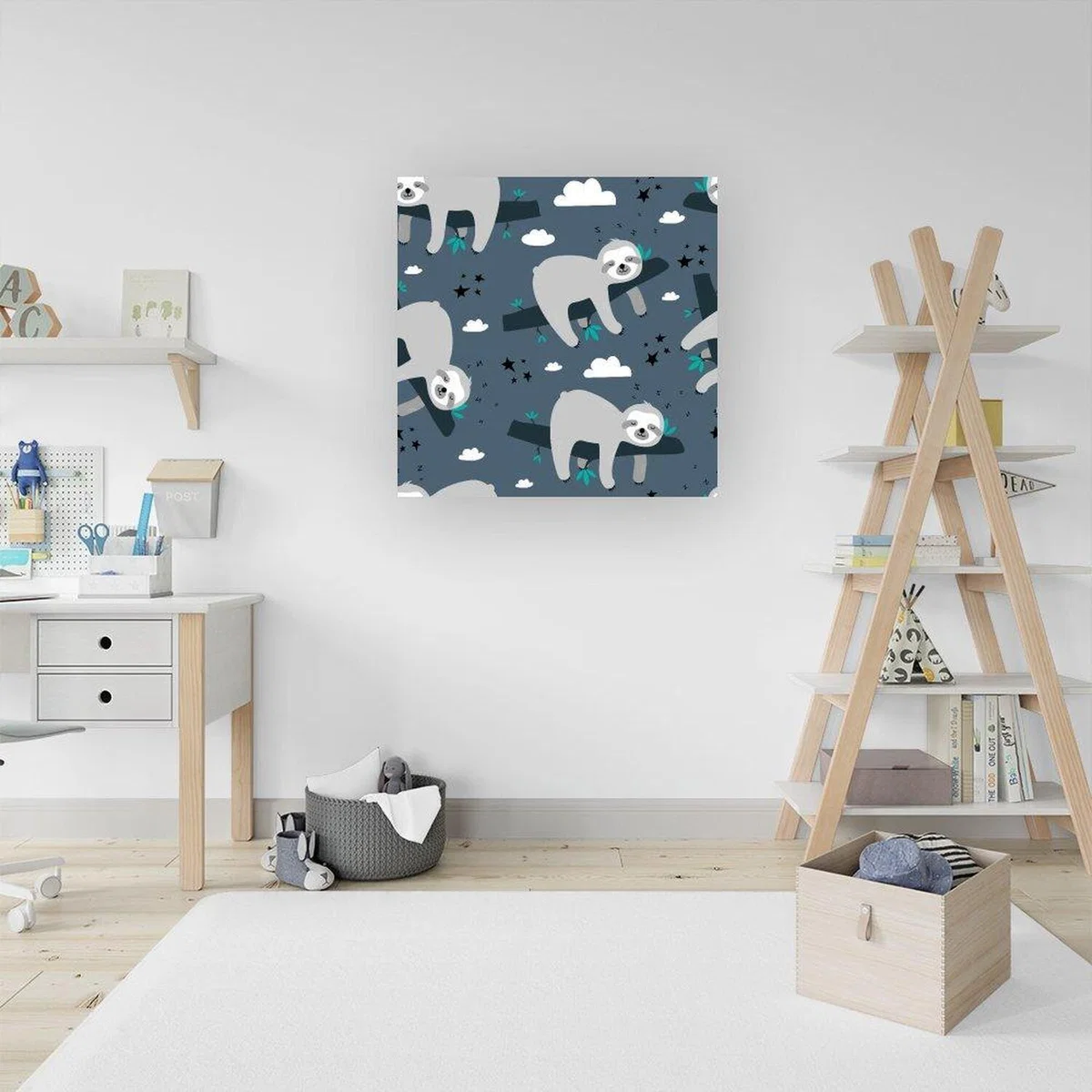 Sleeping Sloth Pattern Canvas Print - Blue / Large – image 2