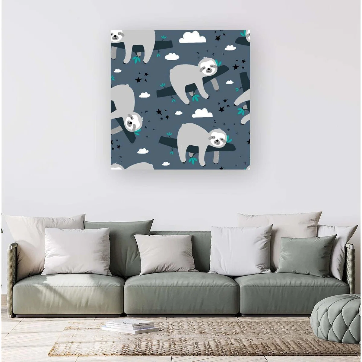 Sleeping Sloth Pattern Canvas Print - Blue / Large – image 3